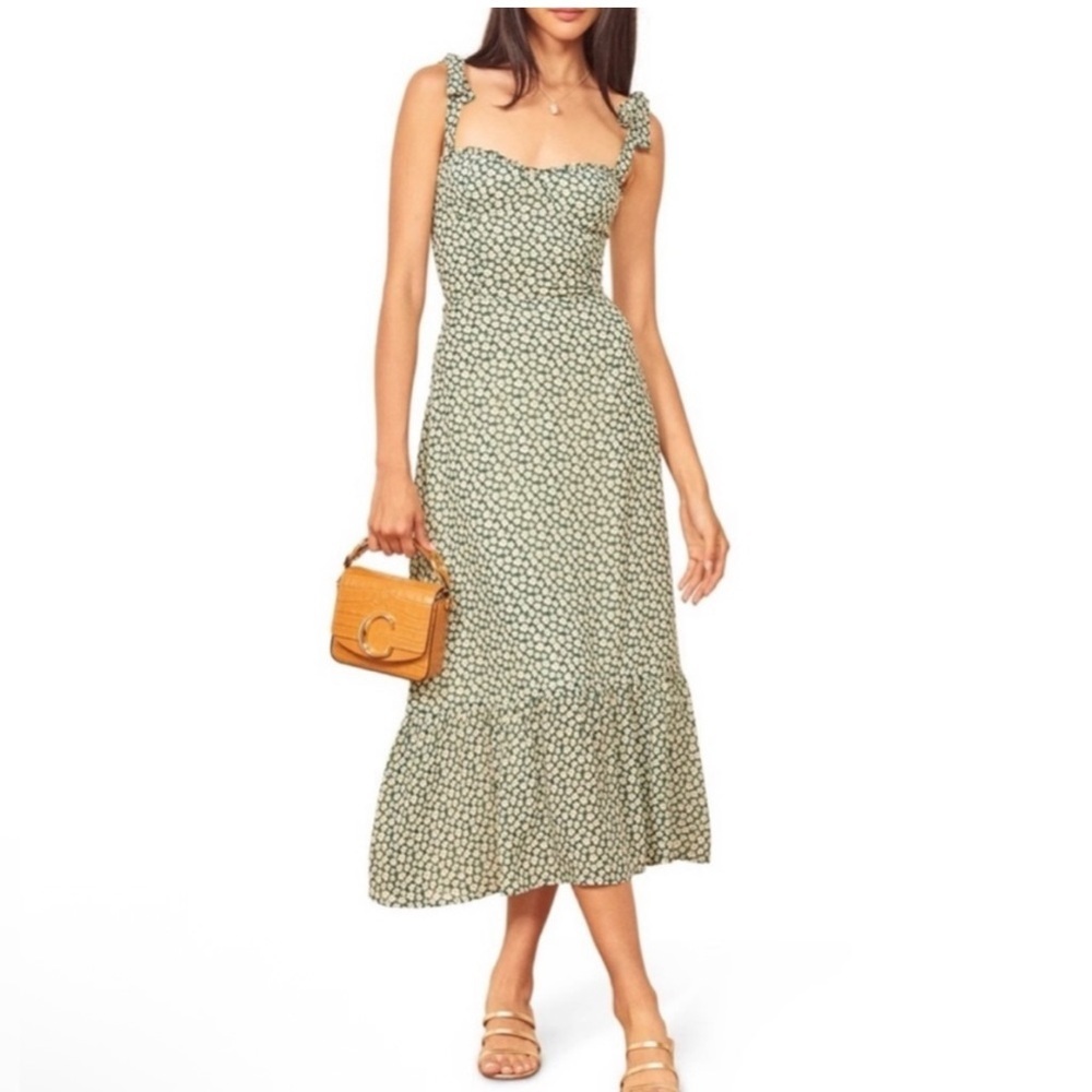 Reformation Green Floral Midi Dress